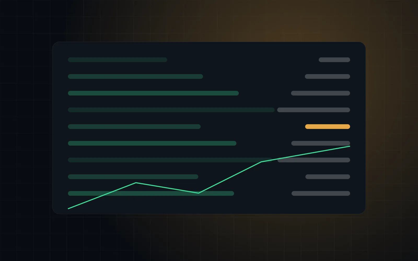 Abstract illustration of ledger rows with a rising line chart
